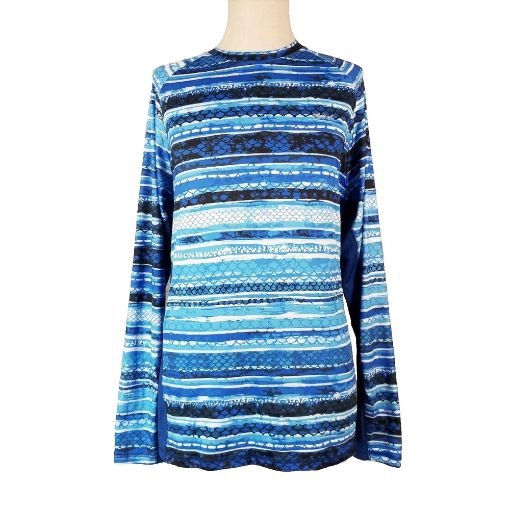 Silver Bait Fishing Shirt Men 2XL Blue Long Sleeve Dri-Fit UV Protect Striped